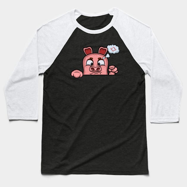 Pig Cartoon With Angry Face Expression Baseball T-Shirt by tedykurniawan12